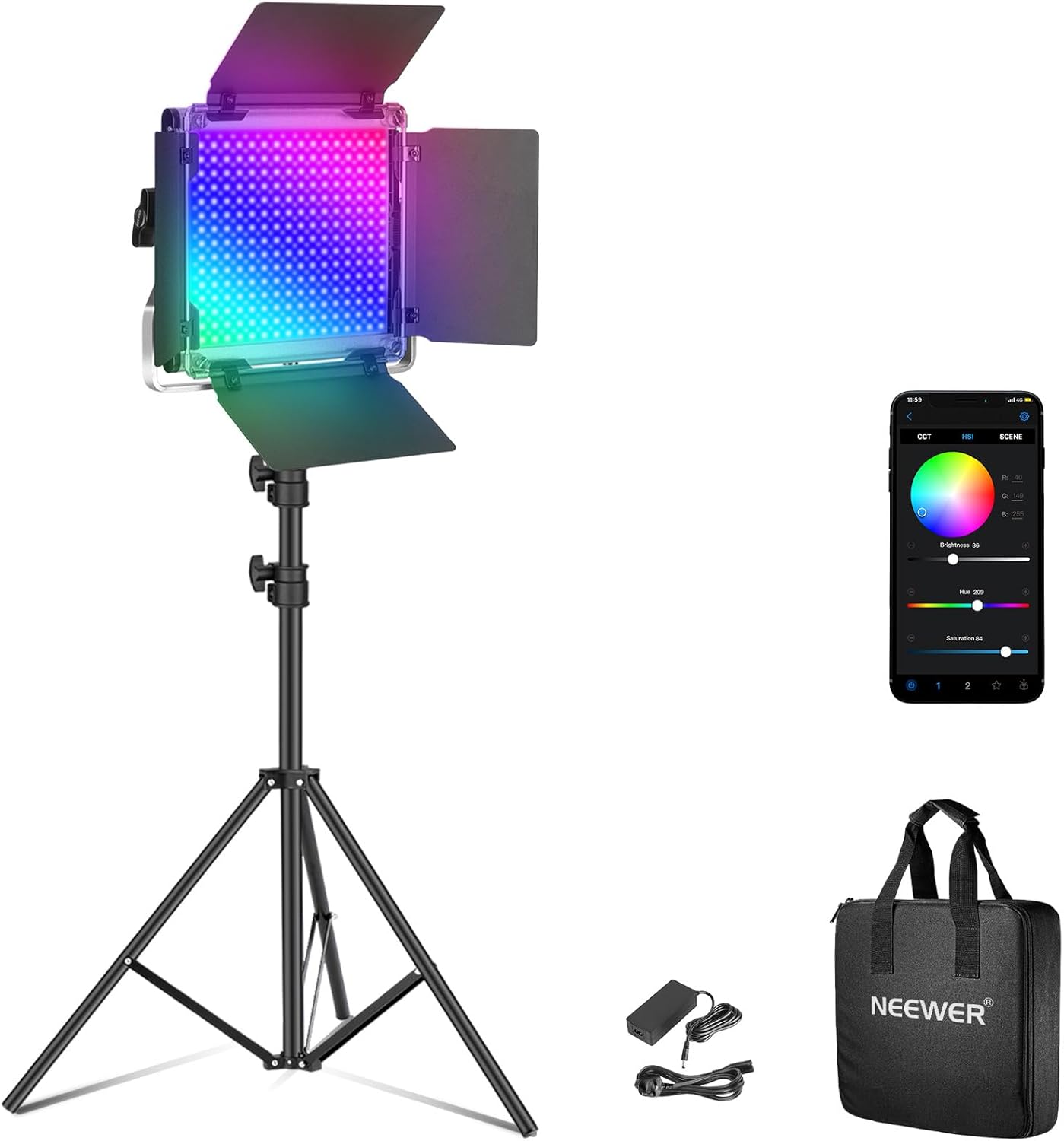NEEWER Upgraded RGB LED Studio Video Light with Tripod Stand