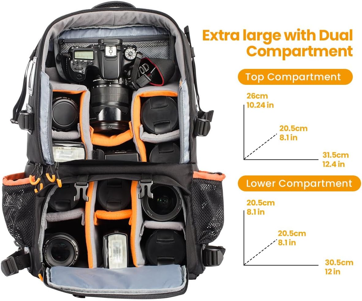 TARION 2 Bags in 1 Extra Large 27L Camera Backpack Large with 15.6" - Image 3