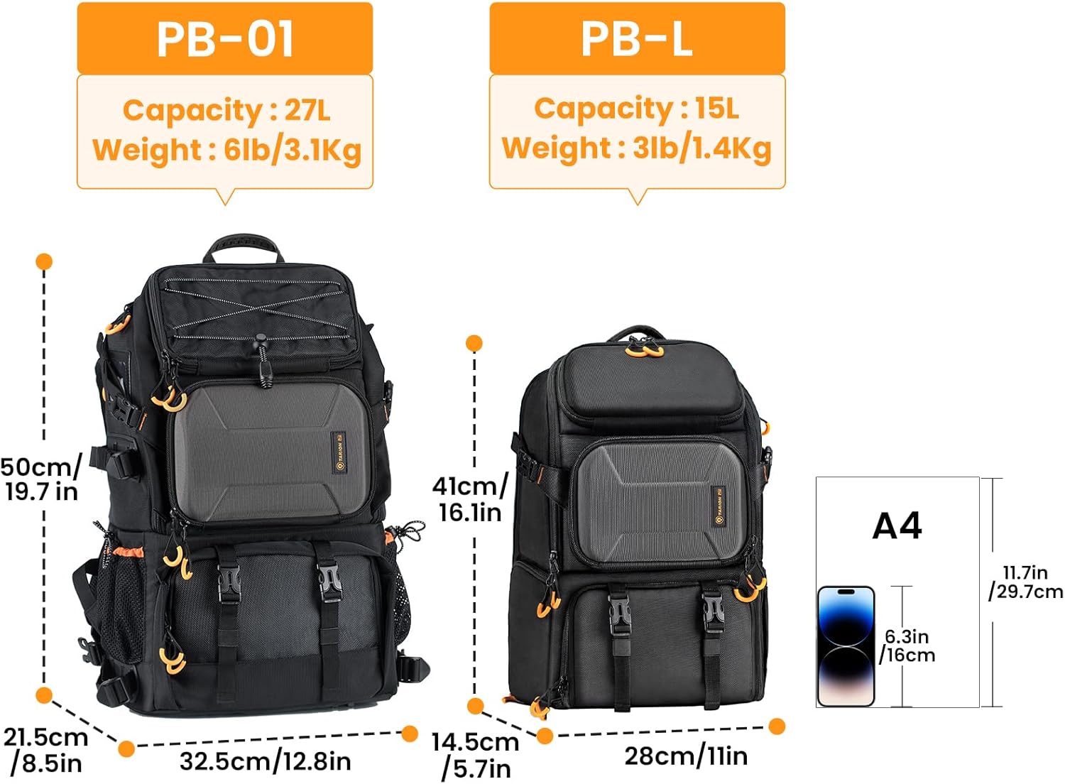 TARION 2 Bags in 1 Extra Large 27L Camera Backpack Large with 15.6" - Image 2