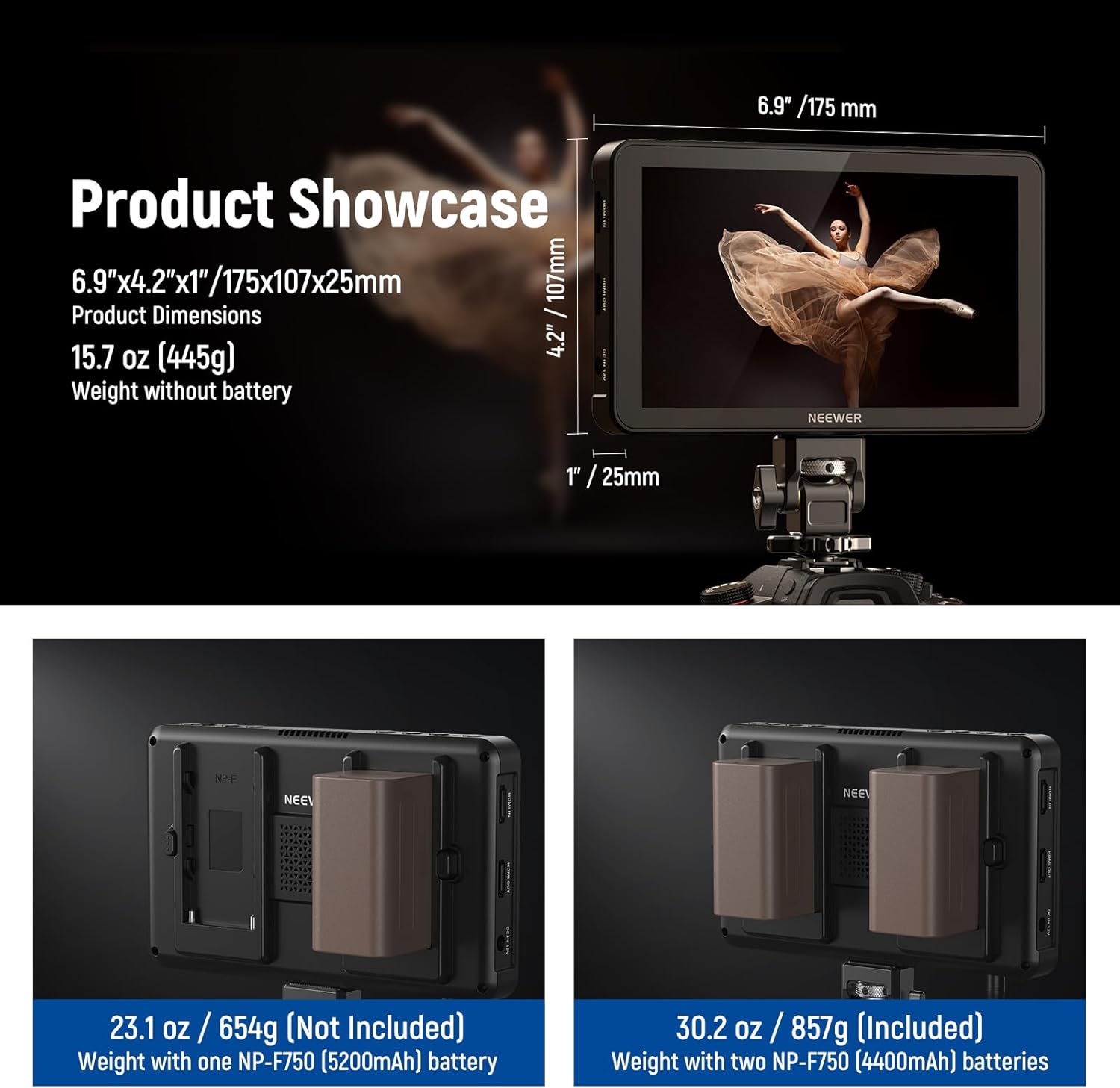 NEEWER F700 7" Camera Field Monitor, 2000nit HD 1920x1080 IPS Touch Screen - Image 3